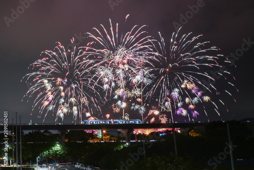 Fireworks With The Sanying MRT Line On The Grand Opening Festival, Yingge, Sanxia, New Taipei, Taiwan
