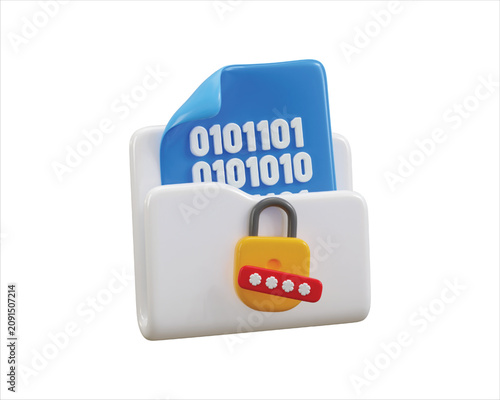 3D Data Encryption Icon for Cybersecurity, Secure Data Transfer, Digital Privacy and Information Security, Vector Illustration