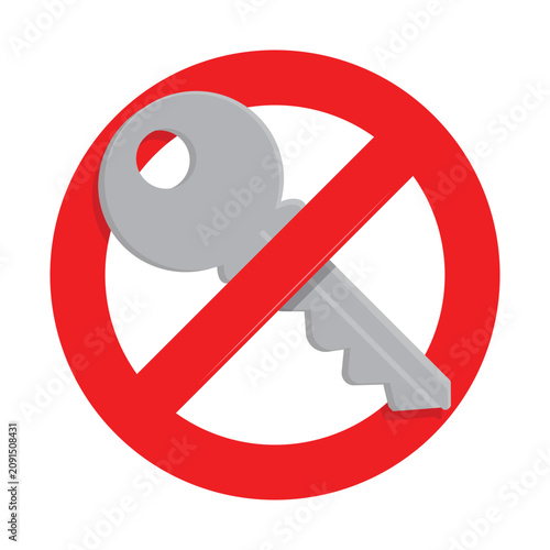 no key sign flat design icon with prohibited red circle