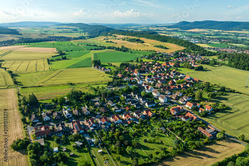 Drone view of Alfeld Leine – Warzen, District of Hildesheim, Weserbergland region in Lower Saxony, Germany