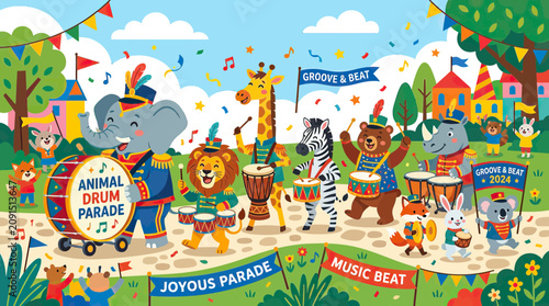 Photography Colorful Animal Carnival Parade Group.
