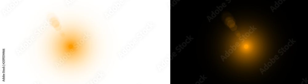 Fototapeta premium Golden light flares with bokeh effect on transparent background flare