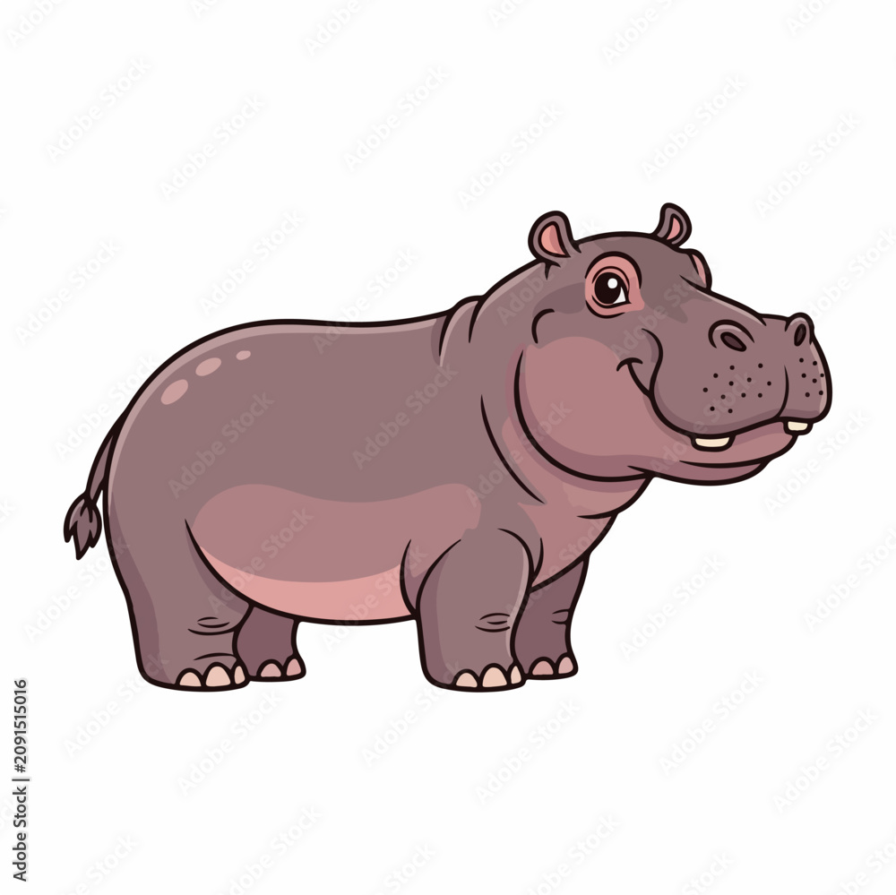 Fototapeta premium Cartoon Hippo Animal Illustration for Kids.