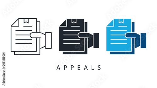 set of appeals icons featuring hand holding a document file