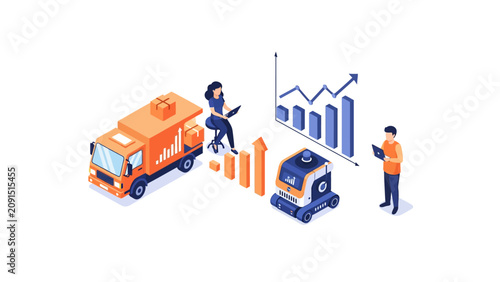 Smart Logistics and Automated Supply Chain Management Isometric Illustration