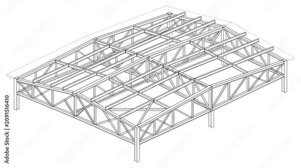 Obraz premium Technical isometric wireframe of a structural steel truss frame