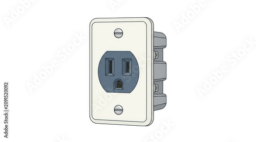 Electrical wall outlet showing front faceplate with grounding hole and screws for mounting.