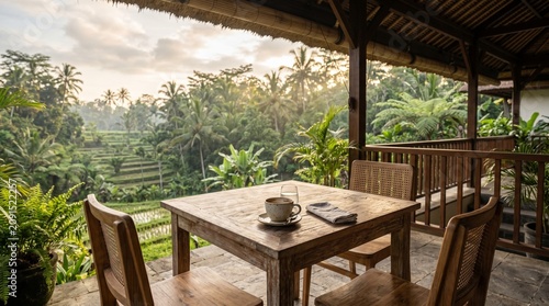 Air Villa Terrace with Wooden Table and Jungle View
