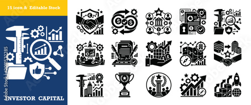 Investor capital and startup growth thin line icons for finance business strategy and success.