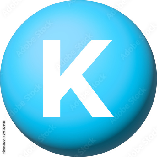 Photos 파란색 입체 원형 공 위에 흰색 대문자 알파벳 K