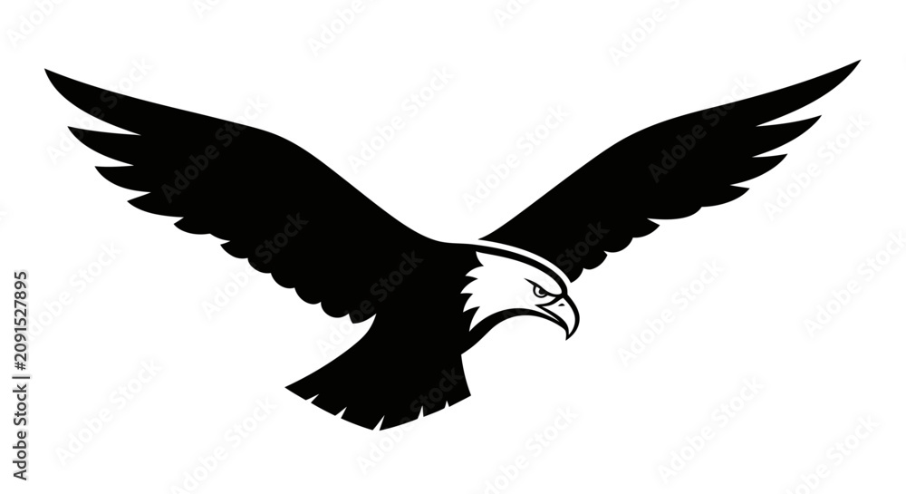 Fototapeta premium Flying eagle silhouette in black flat style.