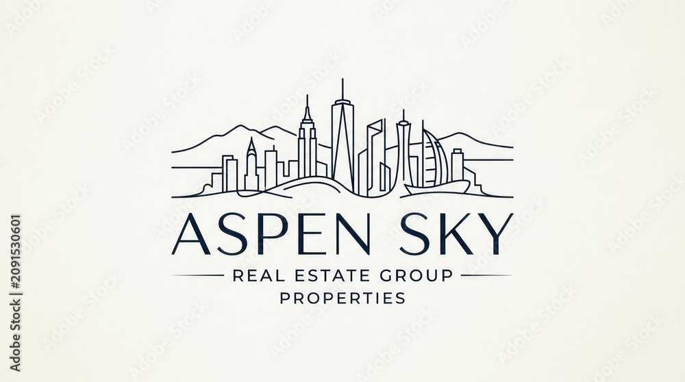 Fototapeta premium Professional skyline real estate property logo featuring thin line cityscape art design.