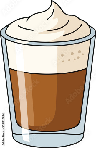 Trendy dalgona coffee, a creamy whipped coffee beverage with rich brown layers and a frothy topping, presented in a clear glass, perfect for cafe menus and lifestyle blogs.