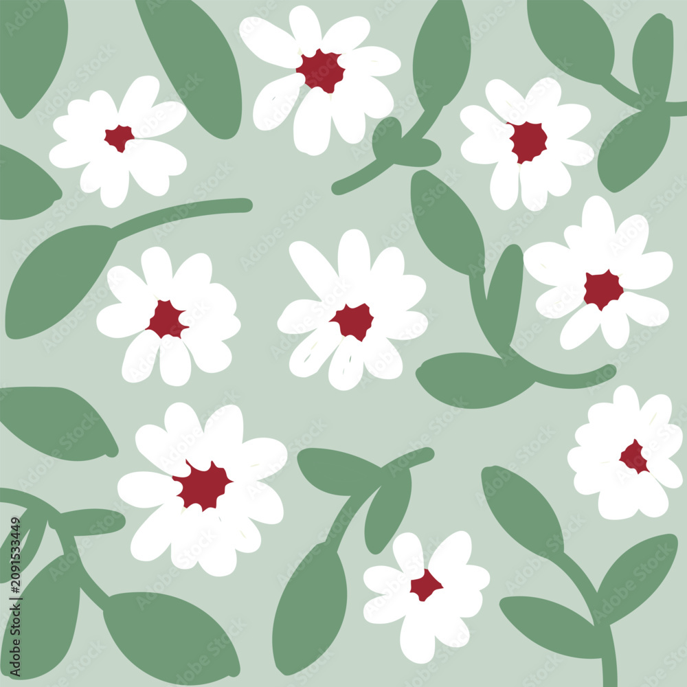 Fototapeta premium Daisy Floral Pattern, White Flower Illustration, Seamless Spring Design, Cute Botanical Background.