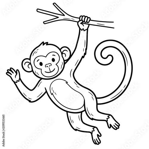 Photography monkey on branch line art vector illustration