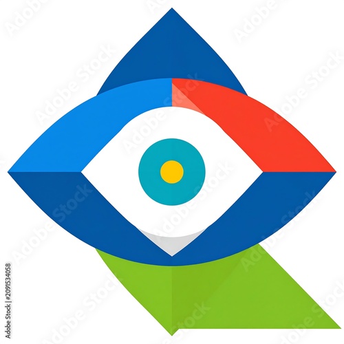 Stylized Geometric Eye Symbol with Multicolored Angular Accents