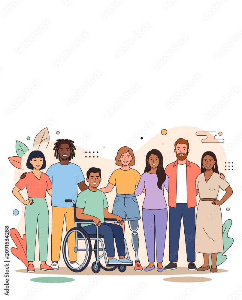 Obraz premium Diverse group of people standing together representing inclusivity and community support.