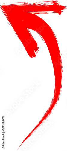 Grunge Arrow Curved Down Left Red Brush Stroke Symbol