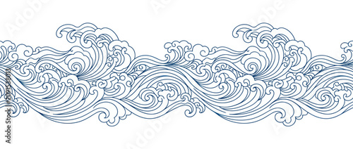 Bild auf Leinwand Traditional oriental ocean waves seamless border pattern