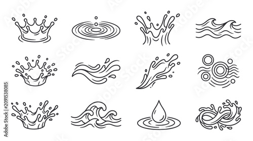 Foto Water splash ripple and wave line art collection