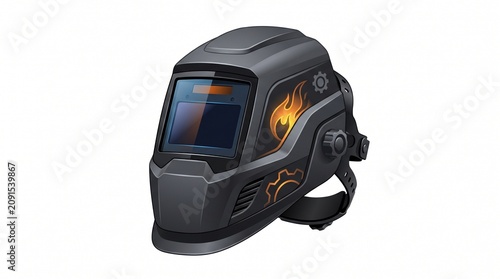Professional Grade Black Welding Safety Helmet with Fire Flame Decorative Accents for Industrial Construction Site Eye Protection