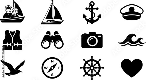 Bilde på lerret Set of nautical and maritime travel icons.