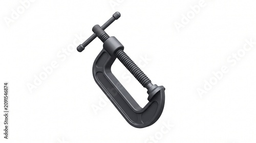3D vector illustration of a versatile C-clamp hand tool. Essential for securely gripping holding materials in woodworking, metalworking, construction, DIY projects, isolated