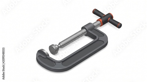 Professional 3D rendering of a heavy duty metal C clamp tool used for woodworking and metal fabrication projects isolated on a white background
