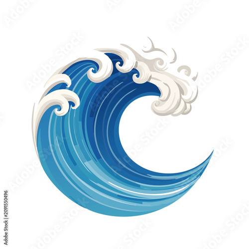 Stylized Blue Ocean Wave with White Foam