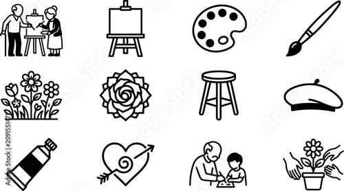 Bild auf Leinwand Set of black and white artistic hobby and creative lifestyle icons