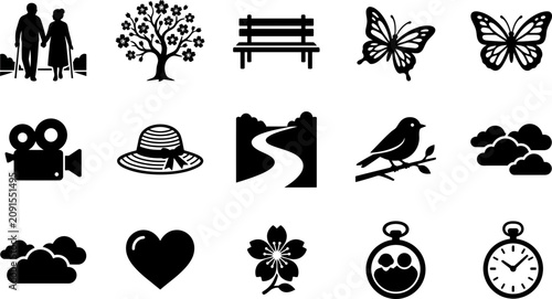 Schilderij op canvas Collection of miscellaneous black and white vector icons and symbols