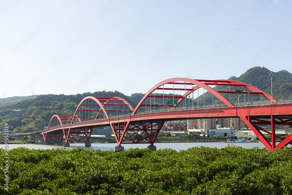 Fototapeta premium Guandu Bridge landmark in Taipei, Taiwan