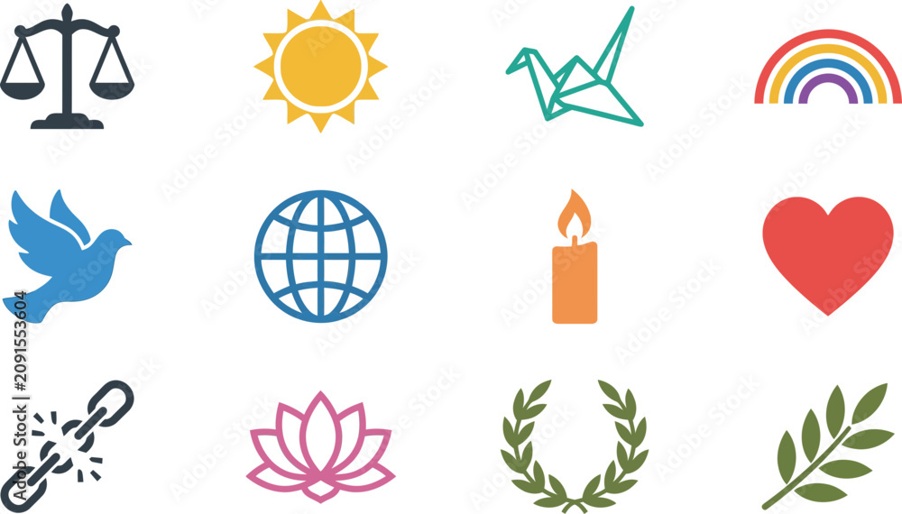 Obraz premium Set of diverse peace and unity symbols and icons.