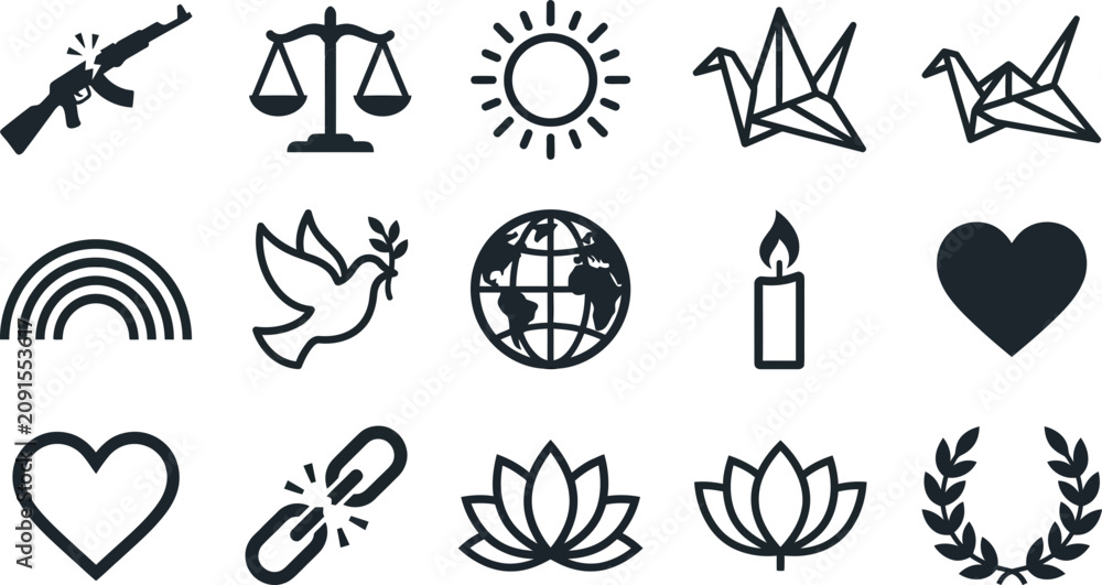 Obraz premium Collection of hand drawn peace and harmony vector icons.
