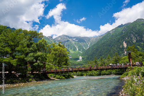 上高地　梓川　河童橋　穂高連峰　夏
