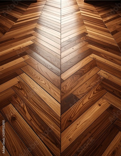 Wooden Planks Arranged in Chevron Pattern with Light Highlighting Texture