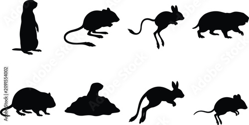 Tableau sur toile Vector silhouette set of small wild rodents featuring prairie dog mouse rat and