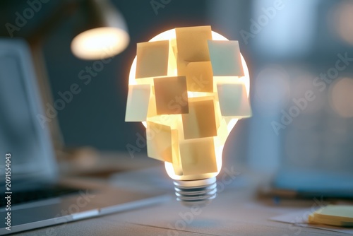 Sticky note assembling into an idea bulb