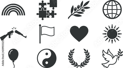Cuadro en lienzo Set of black flat icons representing peace and harmony symbols.