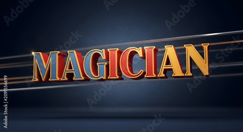 3D text reading magician on dark background