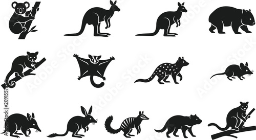 Bild auf Leinwand Set of Australian Native Marsupial Silhouettes.