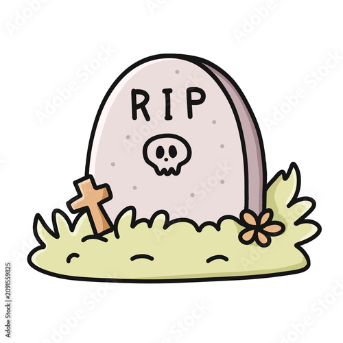 Cute Halloween Tombstone with RIP Graveyard Illustration