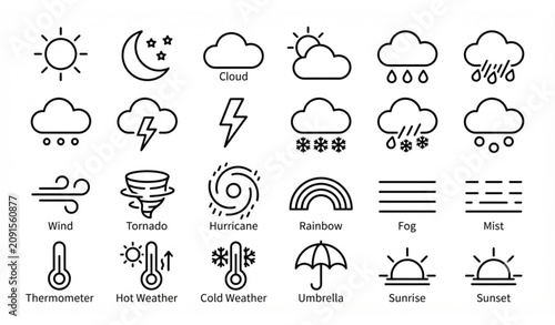20 Weather Icons Set - Flat Design, Perfect for Apps
