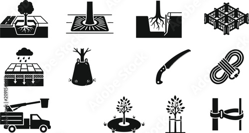 Fotografía Set of Tree Care and Arboriculture Maintenance Icons.