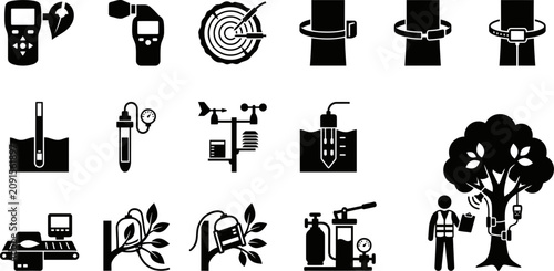 Fotografía Set of forestry and arboriculture research icons for tree monitoring and measurement