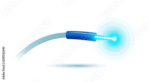 Фотография Fiber optic cable transmitting data with glowing light.