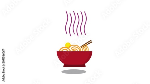 Animated hot ramen noodle bowl with rising steam in a seamless loop. Japanese food icon perfect for restaurant menu, asian cuisine, and comfort food content