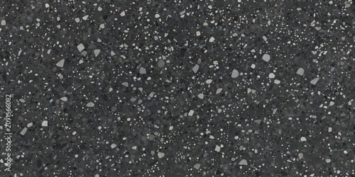Dark grey terrazzo texture with white mineral inclusions terrazzo particles background minimalist interior material architectural construction abstract speckled granulated composite