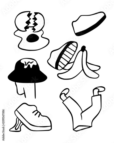 Obraz na plátně Set of Conceptual Unlucky Mishaps Icon Elements Featuring Minimalist Hand Drawn