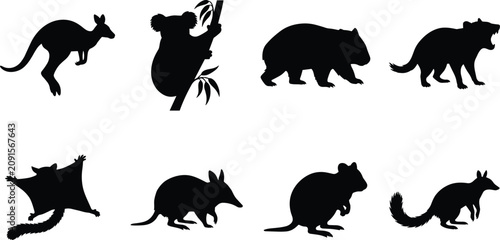 Photography Vector collection of Australian wildlife animal silhouettes featuring a kangaroo